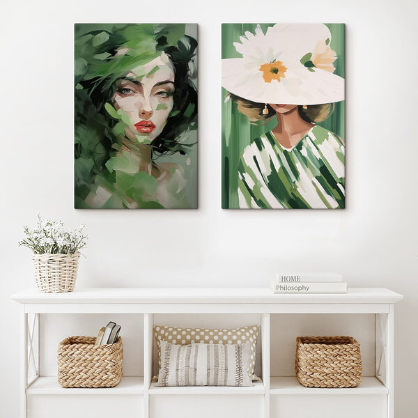 Two pictures of women with leaves Two pictures of women with leaves