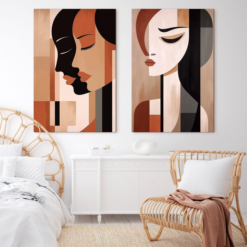 Two paintings of women with different colors Two paintings of women with different colors