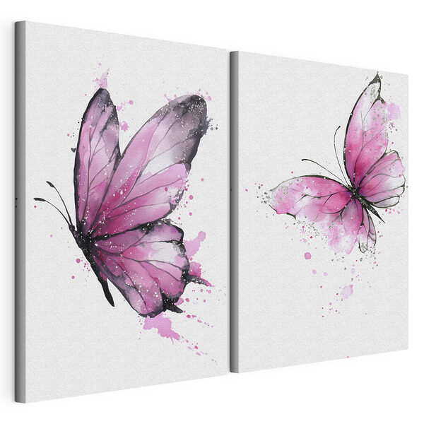 Impression sur toile modulaire Deux papillons aux ailes roses