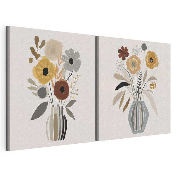 Peinture représentant des fleurs dans un vase Impression sur toile modulaire Peinture représentant des fleurs dans un vase
