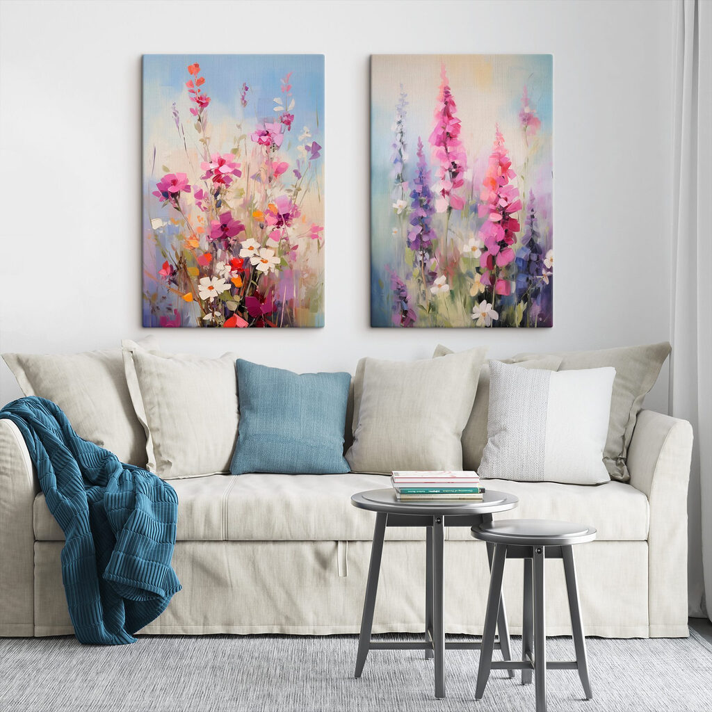 Painting of flowers in a field
