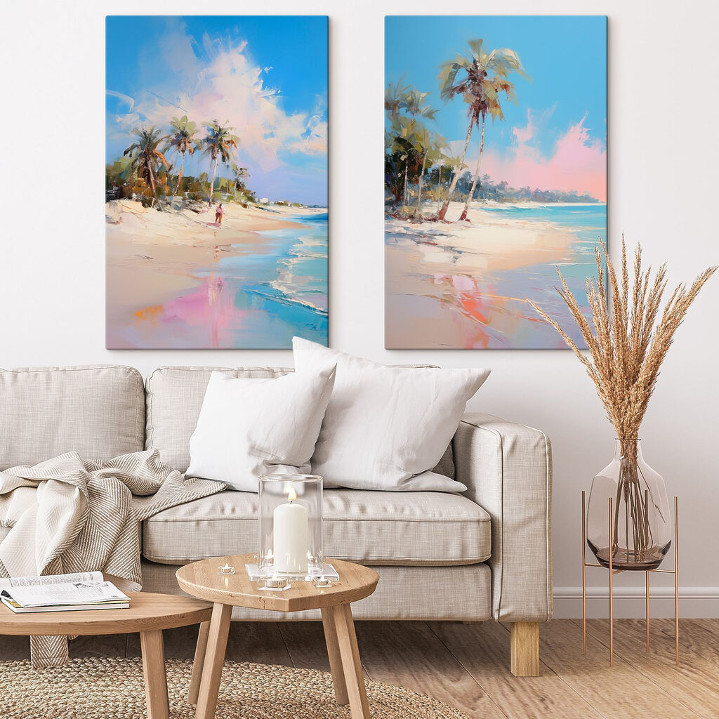 Painting of a beach and palm trees Painting of a beach and palm trees