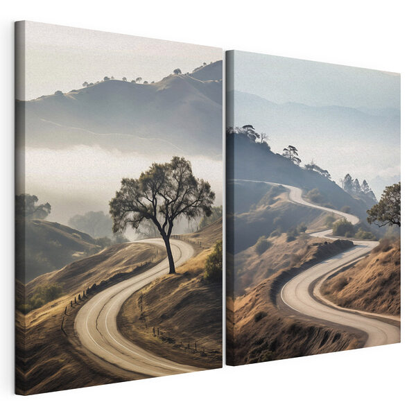 Route sinueuse avec un arbre dessus Impression sur toile modulaire Route sinueuse avec un arbre dessus