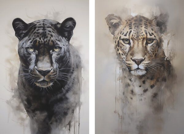Painting of a leopard and a cheetah Painting of a leopard and a cheetah