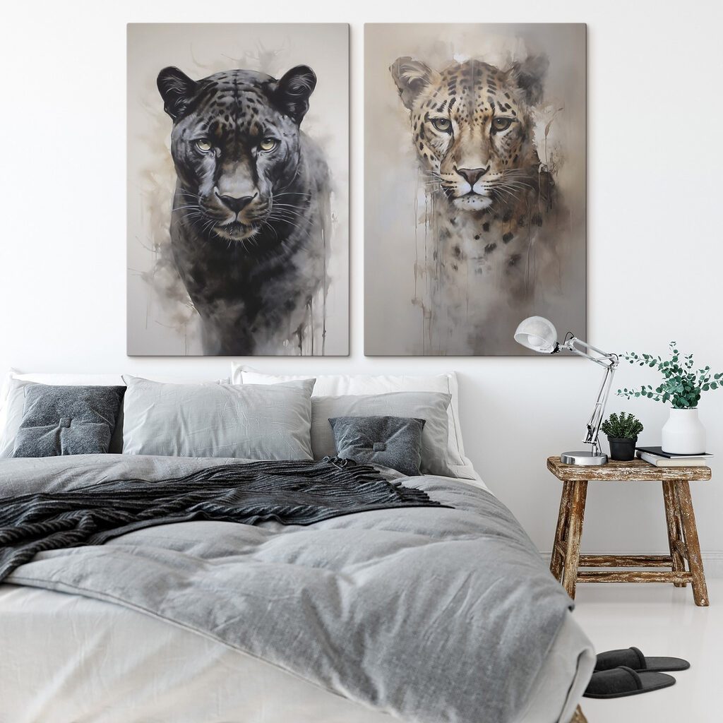 Painting of a leopard and a cheetah Painting of a leopard and a cheetah