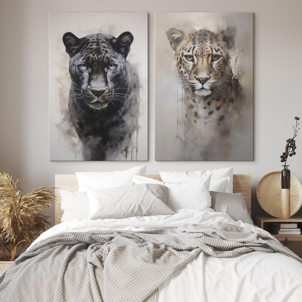 Painting of a leopard and a cheetah Painting of a leopard and a cheetah