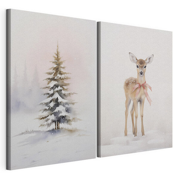 Un cerf dans la neige Impression sur toile modulaire Un cerf dans la neige