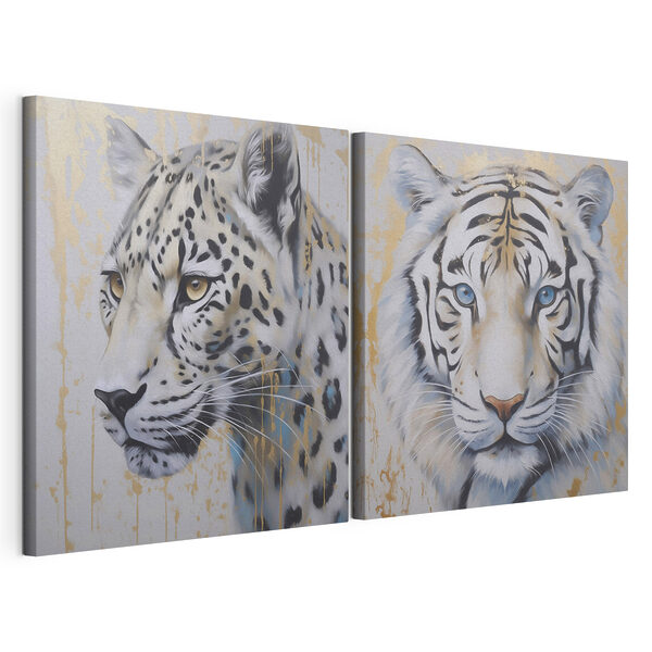 Deux tableaux représentant des tigres et des léopards Impression sur toile modulaire Deux tableaux représentant des tigres et des léopards