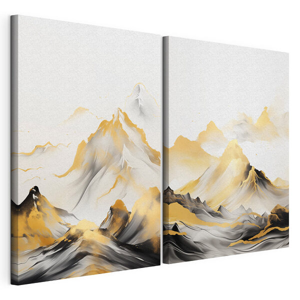 Impression sur toile modulaire Peinture représentant des montagnes et des vagues