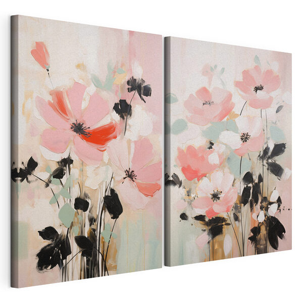 Peinture représentant des fleurs sur fond blanc Impression sur toile modulaire Peinture représentant des fleurs sur fond blanc