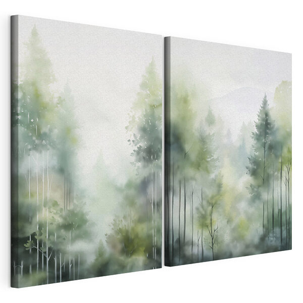 Peinture représentant des arbres dans le brouillard Impression sur toile modulaire Peinture représentant des arbres dans le brouillard