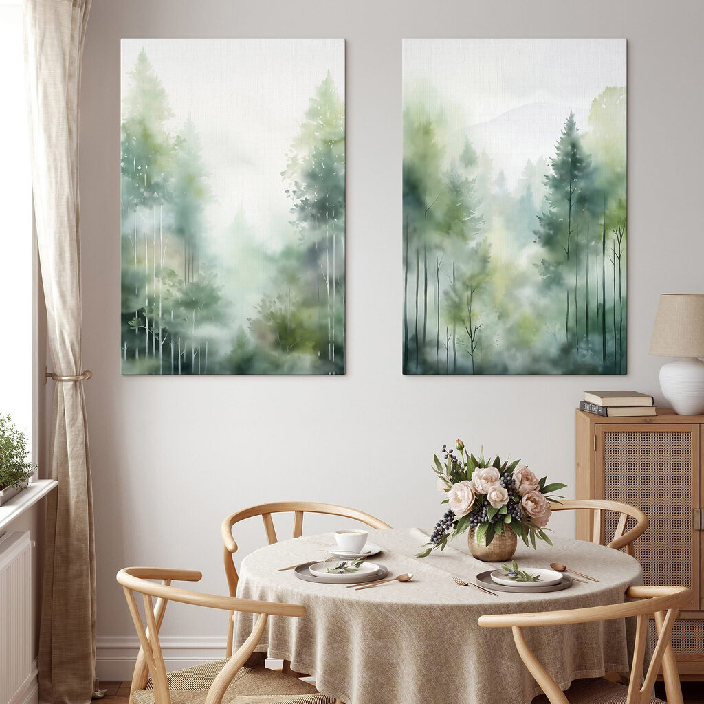 Painting of trees in fog Painting of trees in fog