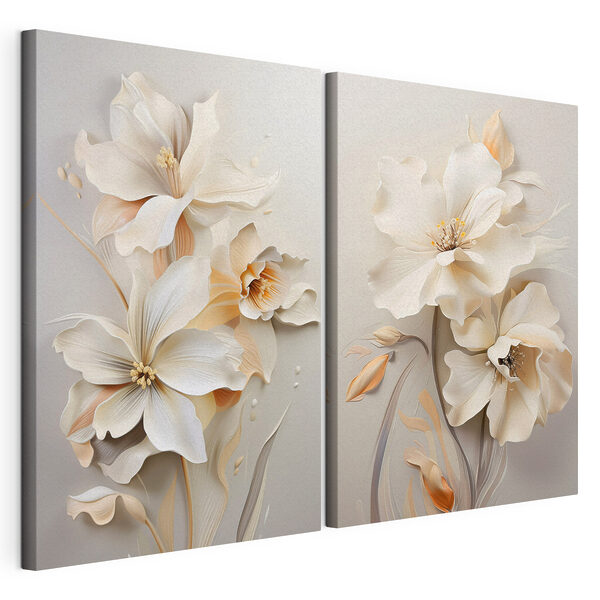 Des fleurs aux teintes douces et apaisantes Impression sur toile modulaire Des fleurs aux teintes douces et apaisantes