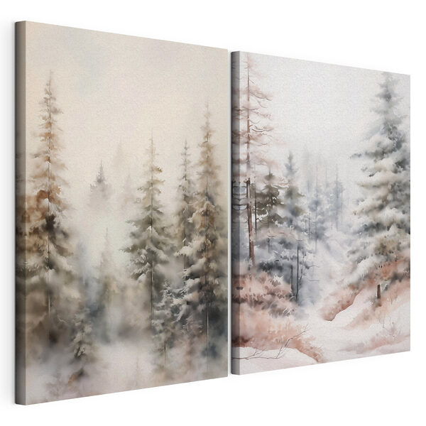 Peinture représentant des arbres dans la neige Impression sur toile modulaire Peinture représentant des arbres dans la neige