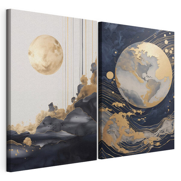 Deux tableaux représentant la Lune et la Lune Impression sur toile modulaire Deux tableaux représentant la Lune et la Lune