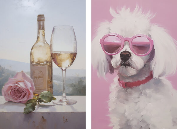 Painting of a dog and a wine glass Painting of a dog and a wine glass