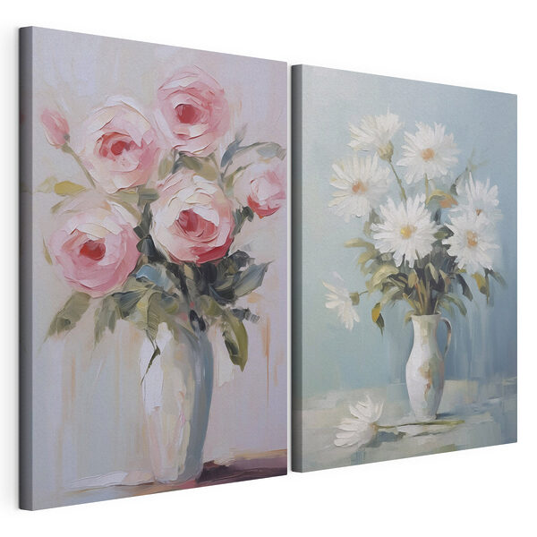 Peinture représentant des fleurs dans un vase Impression sur toile modulaire Peinture représentant des fleurs dans un vase