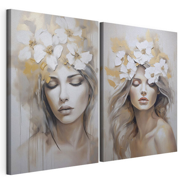 Tableau représentant une femme avec des fleurs sur la tête Impression sur toile modulaire Tableau représentant une femme avec des fleurs sur la tête