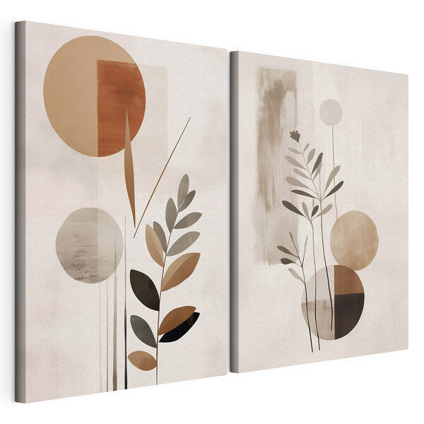 Deux images représentant des plantes et des cercles Impression sur toile modulaire Deux images représentant des plantes et des cercles