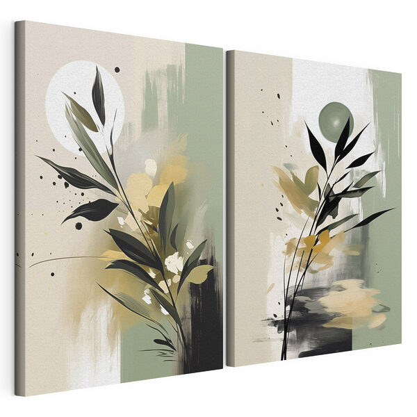 Peinture représentant des fleurs et des feuilles Impression sur toile modulaire Peinture représentant des fleurs et des feuilles