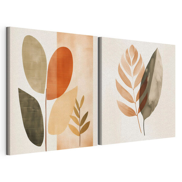 Deux images de feuilles Impression sur toile modulaire Deux images de feuilles