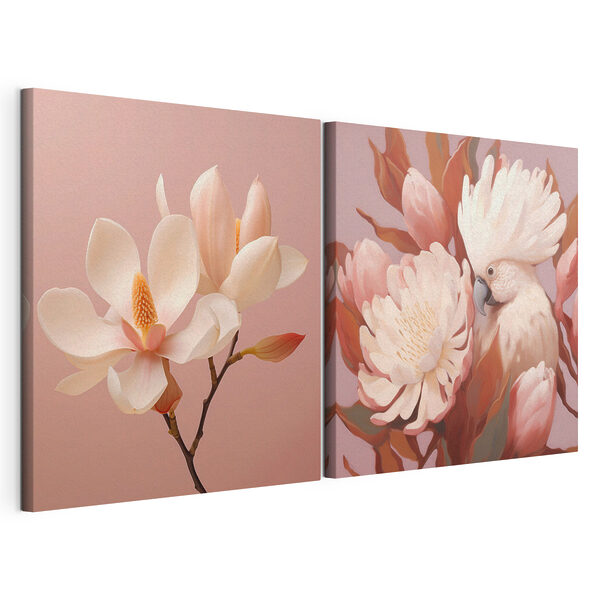 Des fleurs délicates et un charmant petit oiseau Impression sur toile modulaire Des fleurs délicates et un charmant petit oiseau