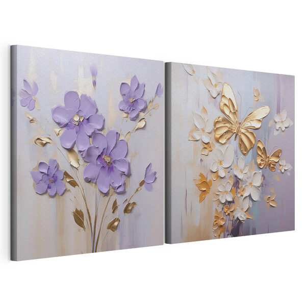 Peinture représentant des fleurs et des papillons Impression sur toile modulaire Peinture représentant des fleurs et des papillons
