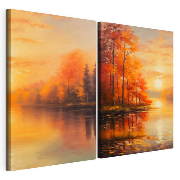 Impression sur toile modulaire Tableau représentant un lac et un coucher de soleil