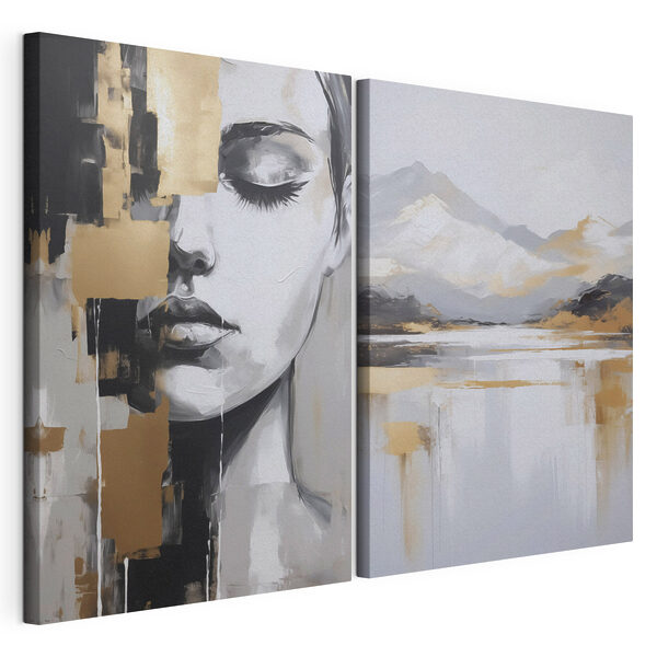 Impression sur toile modulaire Deux tableaux représentant le visage d'une femme
