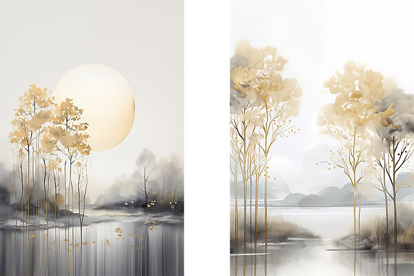 Painting of trees and a lake Painting of trees and a lake