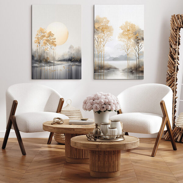 Painting of trees and a lake Painting of trees and a lake
