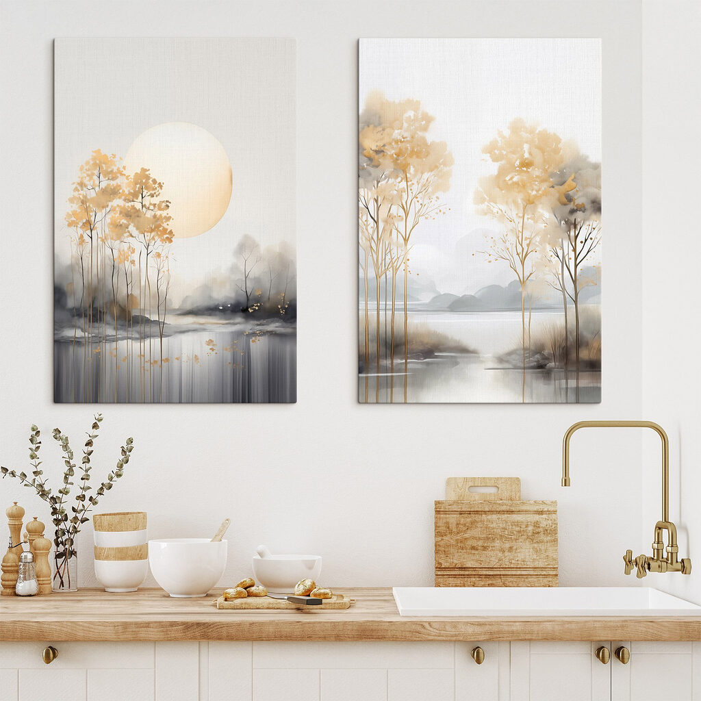 Painting of trees and a lake Painting of trees and a lake