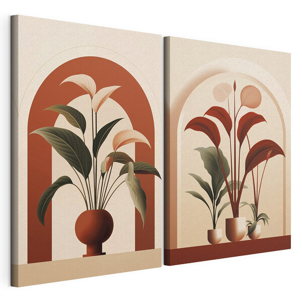Deux photos de plantes en pot Impression sur toile modulaire Deux photos de plantes en pot
