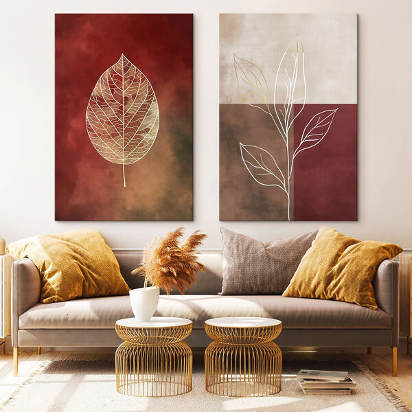 - Elegant leaf outlines on warm hues - Elegant leaf outlines on warm hues