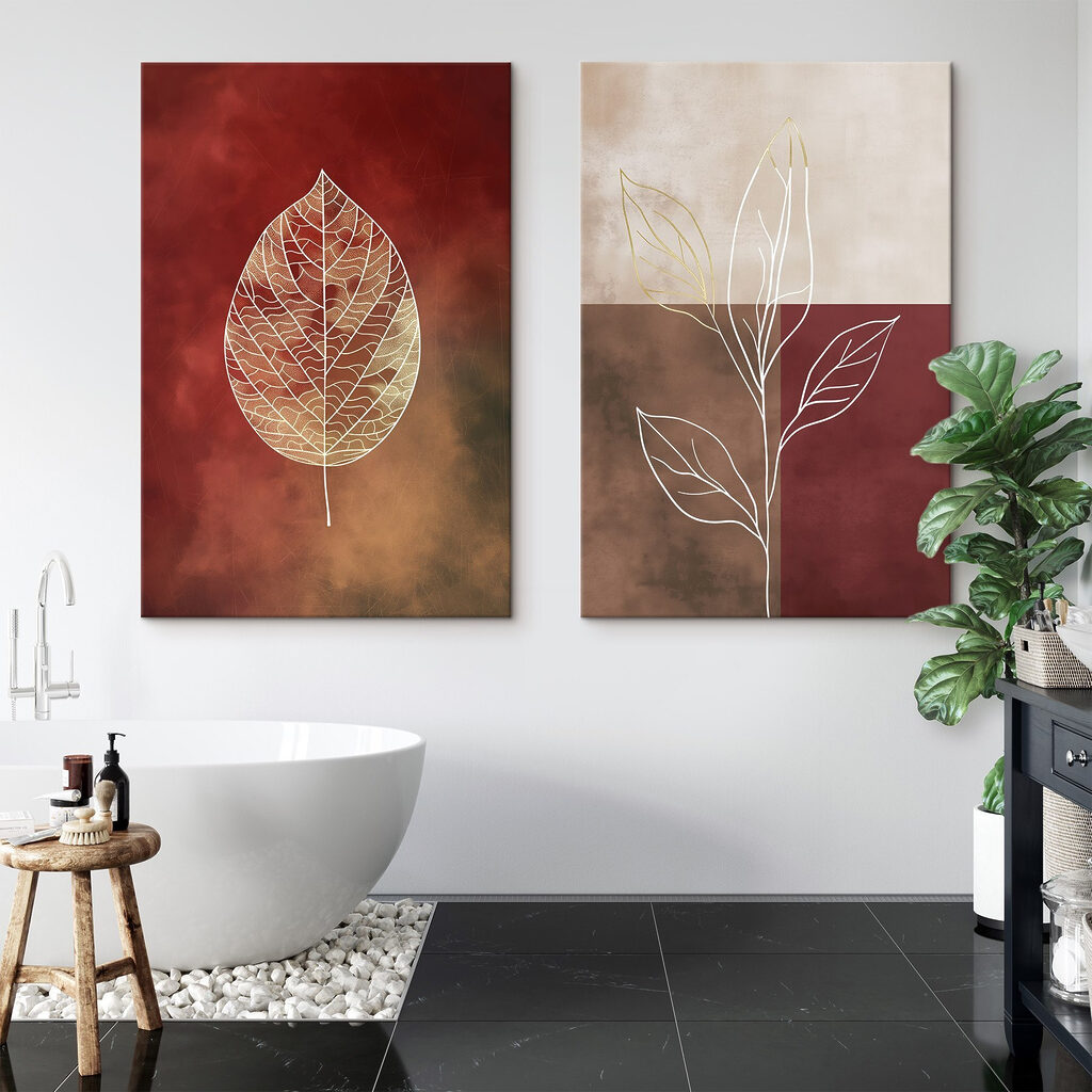 - Elegant leaf outlines on warm hues - Elegant leaf outlines on warm hues