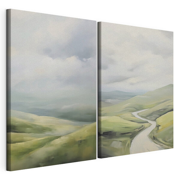 Peinture représentant une route et une colline Impression sur toile modulaire Peinture représentant une route et une colline