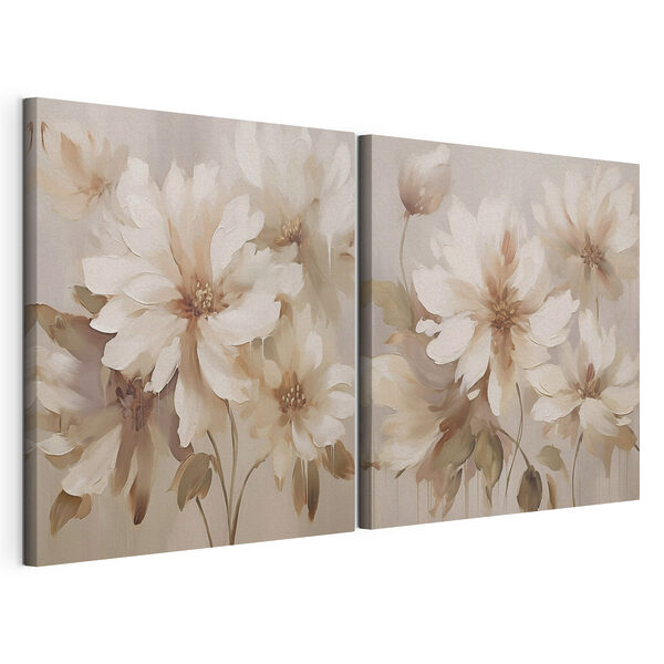 Peinture représentant des fleurs sur fond beige Impression sur toile modulaire Peinture représentant des fleurs sur fond beige