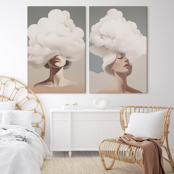 Woman with white hair and clouds on her head Woman with white hair and clouds on her head