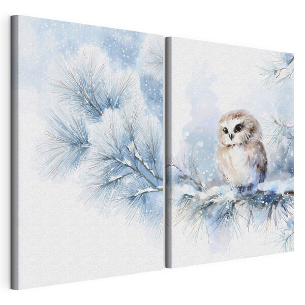 Peinture représentant un hibou perché sur une branche Impression sur toile modulaire Peinture représentant un hibou perché sur une branche