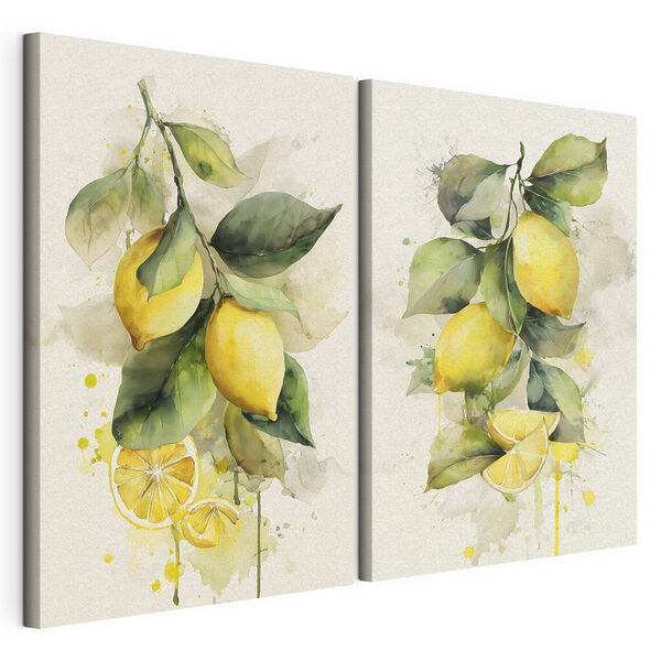 Peinture représentant des citrons sur une branche Impression sur toile modulaire Peinture représentant des citrons sur une branche