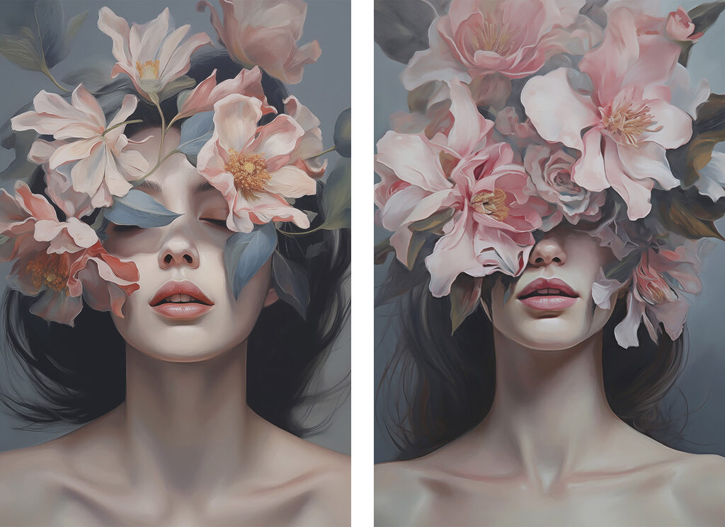 Woman with flowers on her face