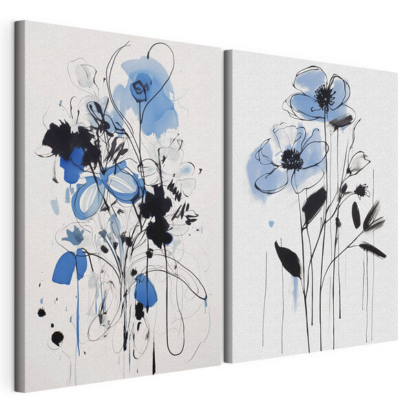 Impression sur toile modulaire Peinture de fleurs à la peinture noire et bleue (UGS : m01222) Impression sur toile modulaire Impression sur toile modulaire Peinture de fleurs à la peinture noire et bleue (UGS : m01222)