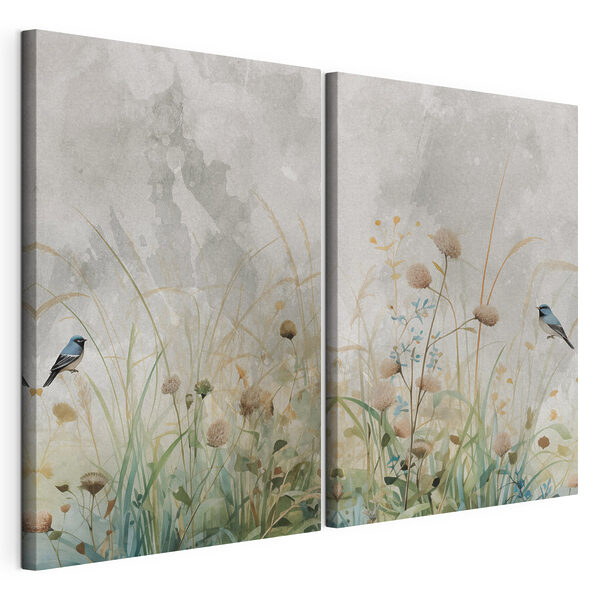 Peinture représentant des fleurs et de l'herbe Impression sur toile modulaire Peinture représentant des fleurs et de l'herbe