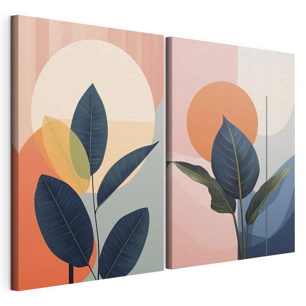 - Des feuilles luxuriantes sur des arrière-plans aux couleurs vives Impression sur toile modulaire - Des feuilles luxuriantes sur des arrière-plans aux couleurs vives