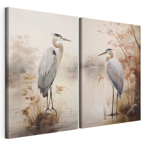 Two birds standing on a rock in water Two birds standing on a rock in water