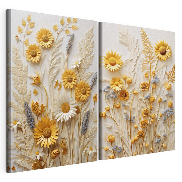 Impression sur toile modulaire Collage de fleurs et de feuilles