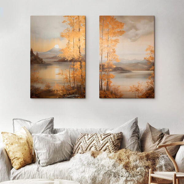 Painting of a mountain and a lake