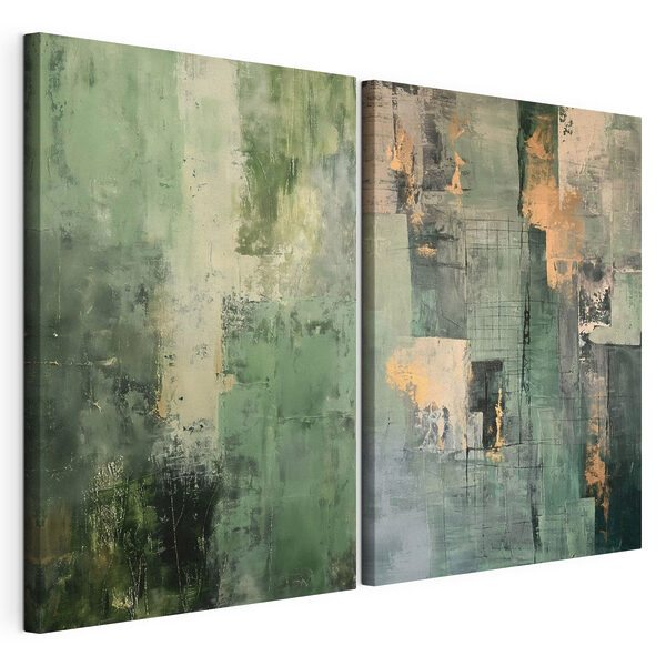 Impression sur toile modulaire - Nuances de vert et formes abstraites