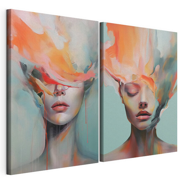 Collage représentant le visage d'une femme et un tableau Impression sur toile modulaire Collage représentant le visage d'une femme et un tableau
