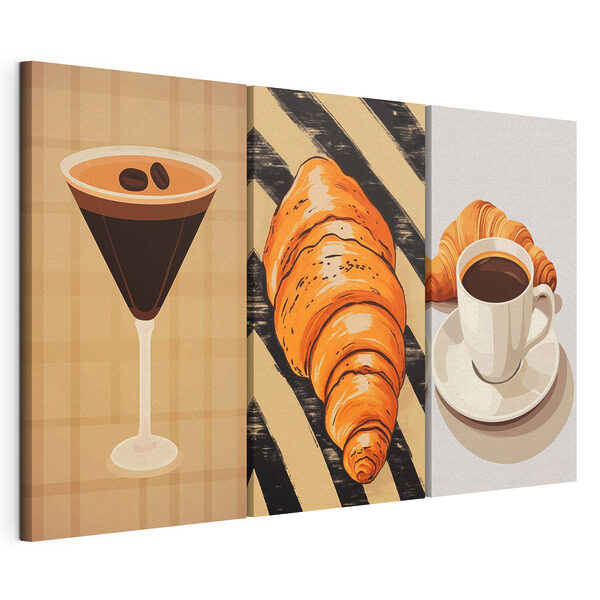 Impression sur toile modulaire Une tasse de café et des croissants